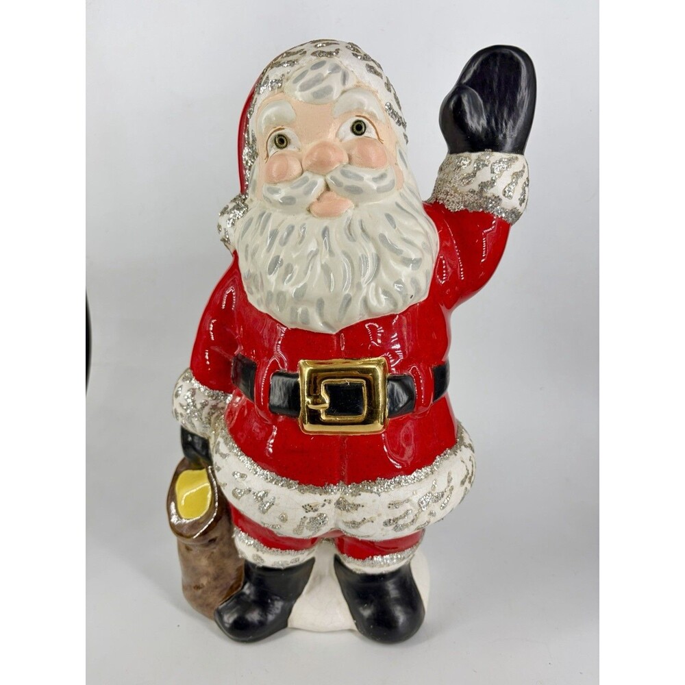 Santa Claus St Nick Atlantic Ceramic Mold Christmas Painted Glitter Vtg Waving